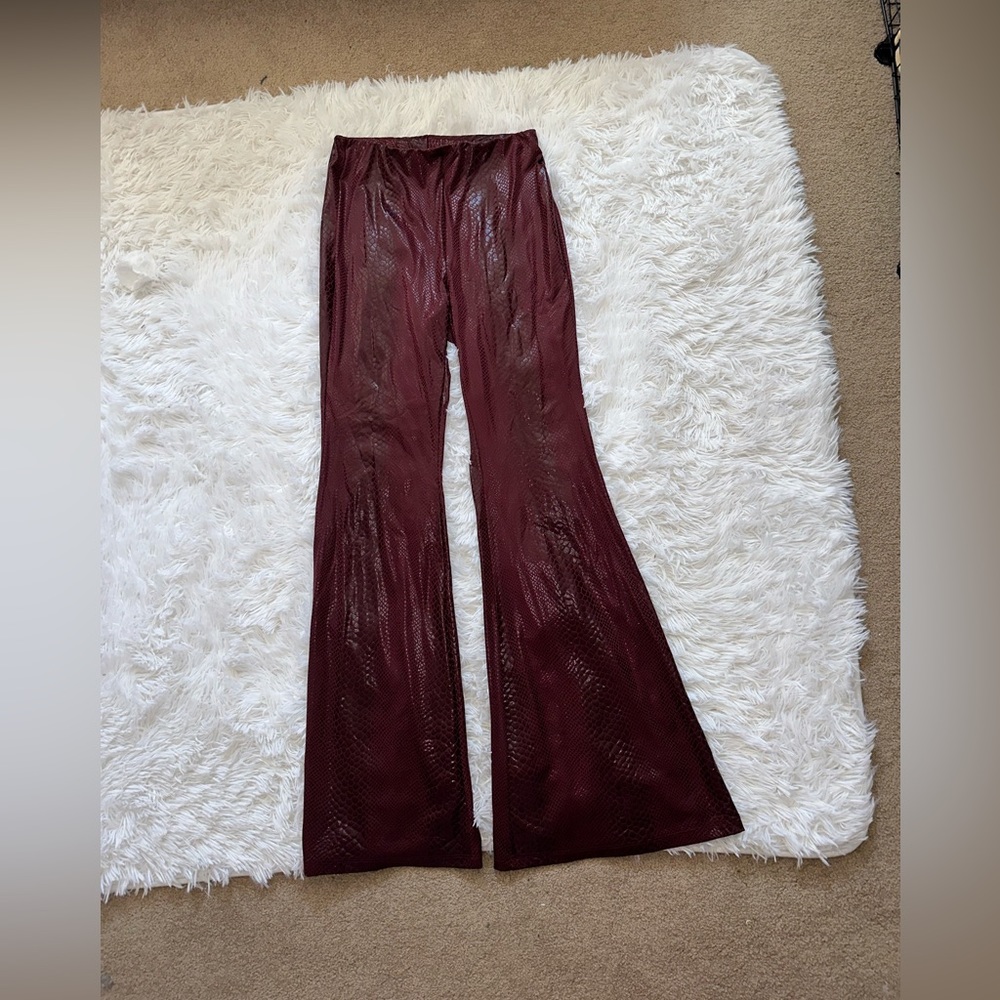 Garnet Snakeskin Leather Leggings Bell Bottoms Size S